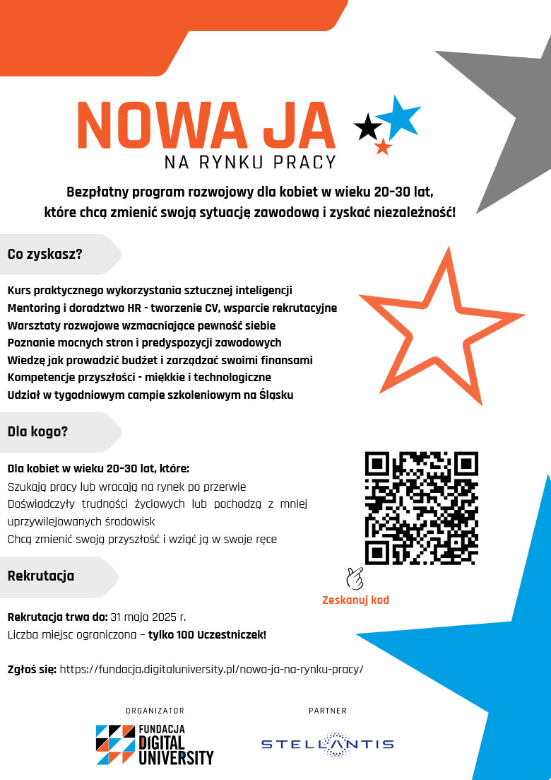 Bezpłatny program rozwojowy dla kobiet w wieku 20–30 lat, które chcą zmienić swoją sytuację zawodową i zyskać niezależność!